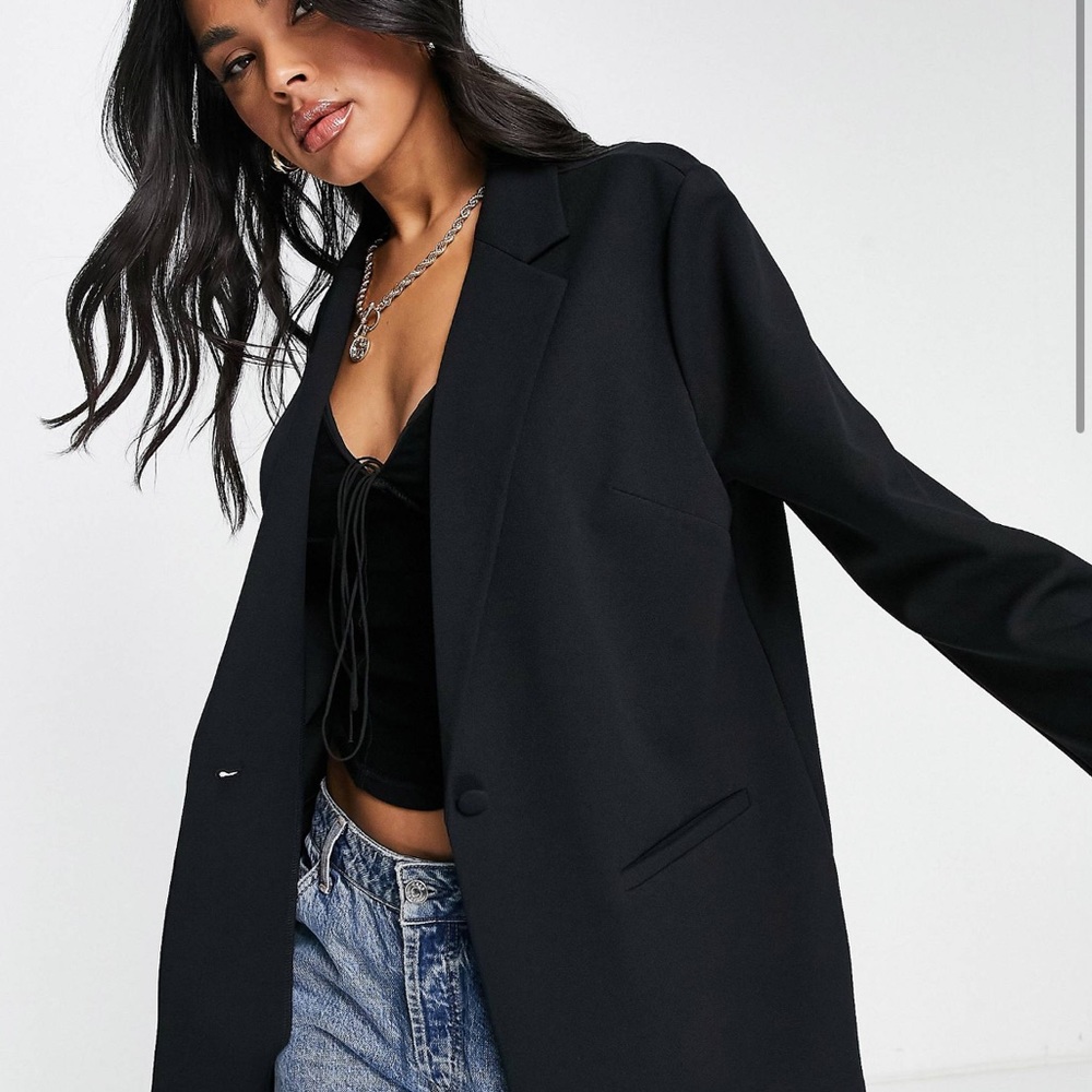 Jersey slouchy suit blazer in black
